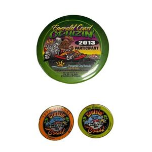 Lot of 3 Cruisin The Coast & Emerald Coast Cruizin Pins 2013 2014 Car Show